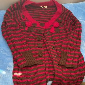 Moth Red and Brown Floral Button Cardigan